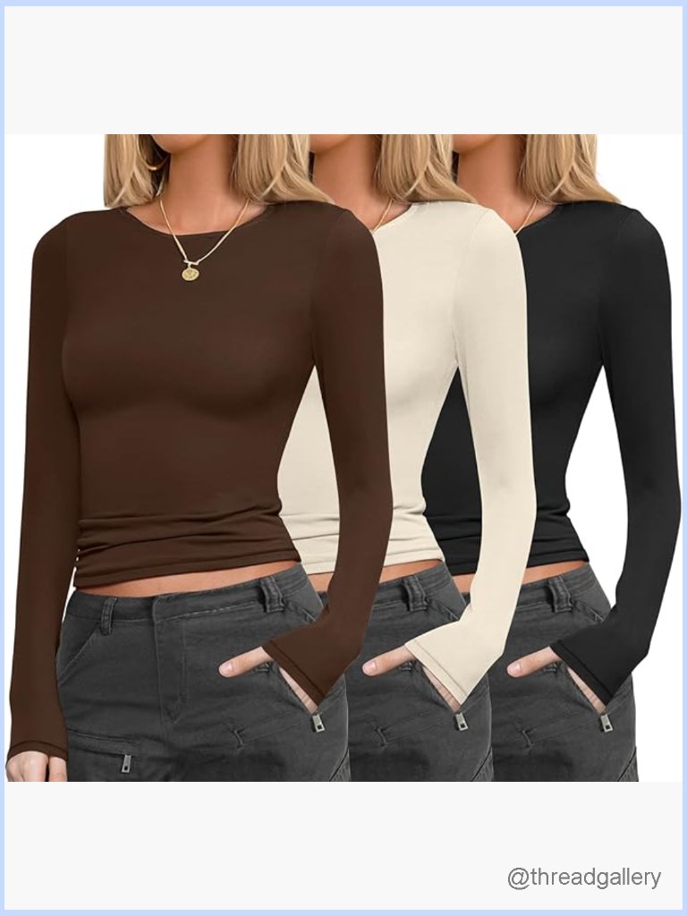 3 Pack Long Sleeve Fitted Thermal Undershirts Tops Layering Tees